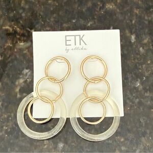 Ettika Fashion Jewelry Gold Clear Circle‎ Hoop Dangle Pierced Earring NWT Y2K